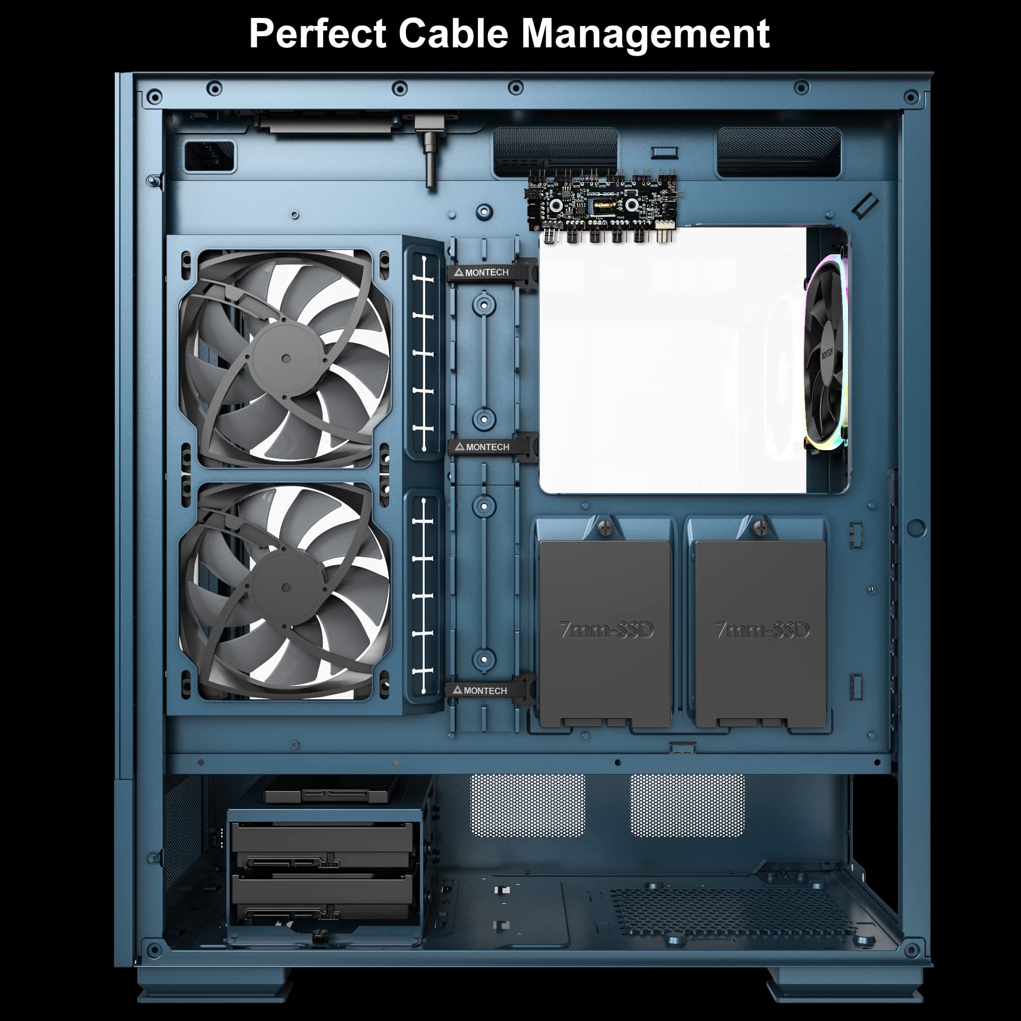 Amazon | Montech Sky Two、デュアル強化ガラス、4倍のPWM ARGBファン